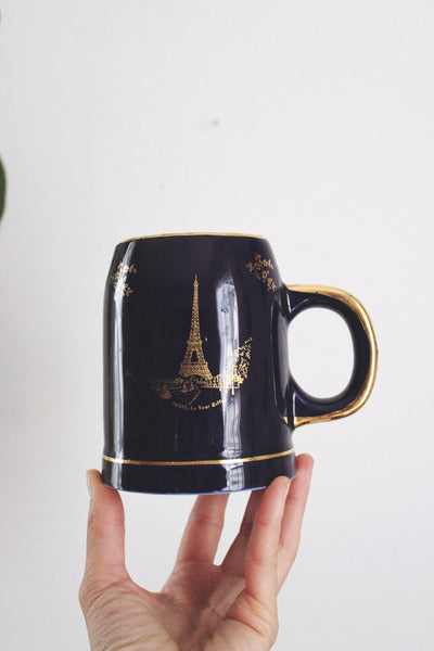 Vintage Limoges Cobalt Blue Tankard Mug Porcelain Souvenir Paris Eiffel Tower