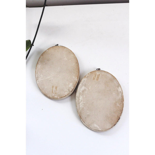 Vintage Paper Cut Silhouette Wall Art - Wooden Oval Frames Set of 2 - Black and White, Children, Victorian Style