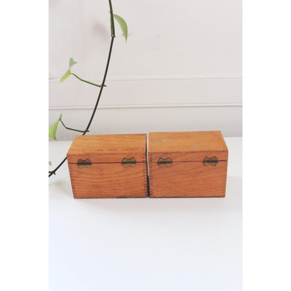 Vintage Wooden Recipe Boxes Card Holder Set - Alphabet Dividers, Hinged Lids, Dovetail Joints - Mid Century