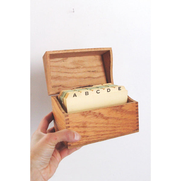 Vintage Wooden Recipe Boxes Card Holder Set - Alphabet Dividers, Hinged Lids, Dovetail Joints - Mid Century