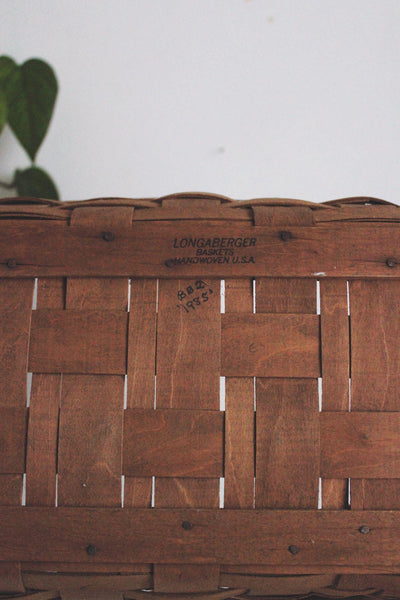 Vintage Longaberger Handwoven Basket 1985 With Handle Rectangular Wood Home Decor