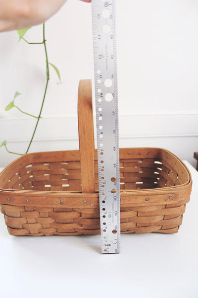 Vintage Longaberger Handwoven Basket 1985 With Handle Rectangular Wood Home Decor