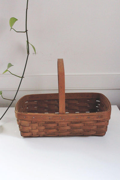 Vintage Longaberger Handwoven Basket 1985 With Handle Rectangular Wood Home Decor