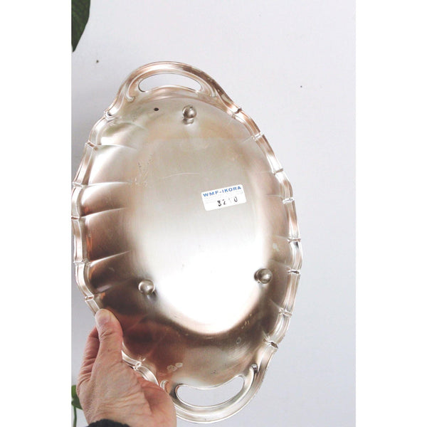 Vintage Silver-Plated Handled Oval Serving Tray Trinket Dish Scalloped Edge - WMF Ikora