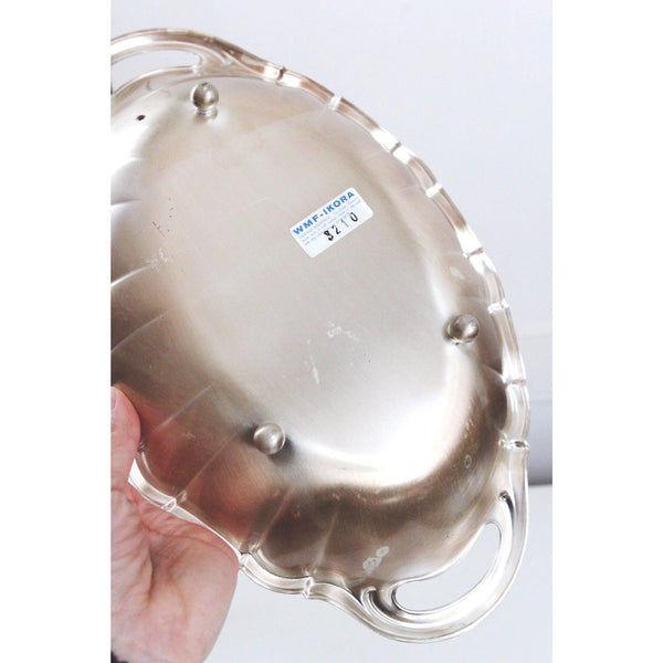 Vintage Silver-Plated Handled Oval Serving Tray Trinket Dish Scalloped Edge - WMF Ikora