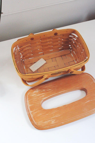 Longaberger 2001 Woven Memories Basket Lid Vintage Handwoven Wooden Tissue Box