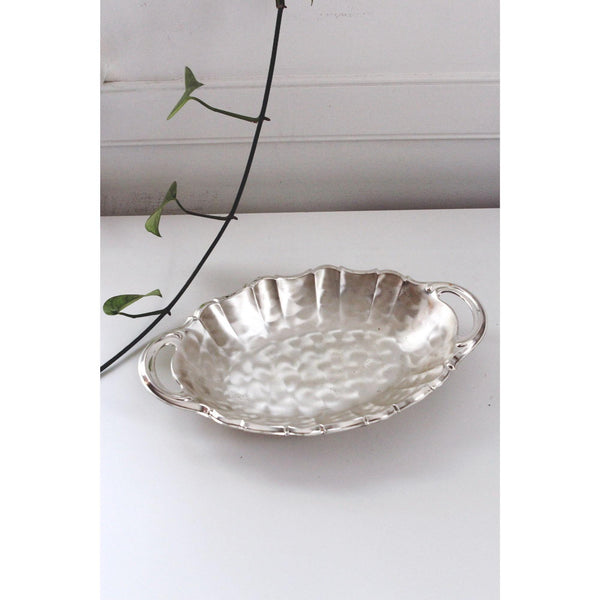 Vintage Silver-Plated Handled Oval Serving Tray Trinket Dish Scalloped Edge - WMF Ikora