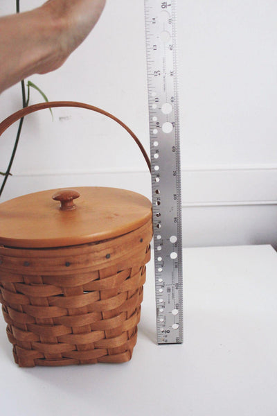 Vintage Longaberger Handwoven Basket With Wooden Lid & Handle Made In USA Signed 1987