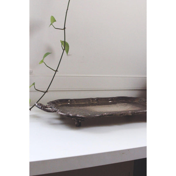 Vintage Silver-Plated Serving Tray With Handles & Scalloped Edges - Ornate Engraved Antique