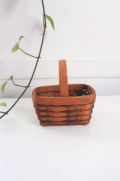 Longaberger Small Mini Handwoven Vintage Basket Handle 1990 USA Wooden Chore