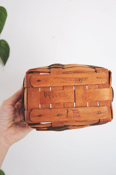 Longaberger Small Mini Handwoven Vintage Basket Handle 1990 USA Wooden Chore