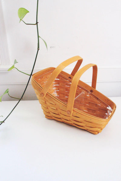 Vintage Longaberger Vegetable Basket 2002 Handwoven Liner Double Handles USA