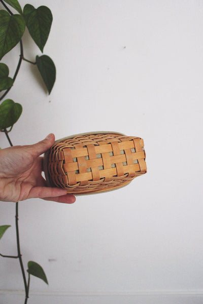 Vintage Small Mini Woven Basket Fabric Liner Taskets Condiment Wooden Woven