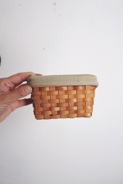 Vintage Small Mini Woven Basket Fabric Liner Taskets Condiment Wooden Woven