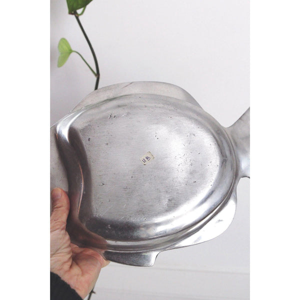 Vintage Fish Serving Tray Trinket Dish Catchall - Silver, Oval, Textured Details