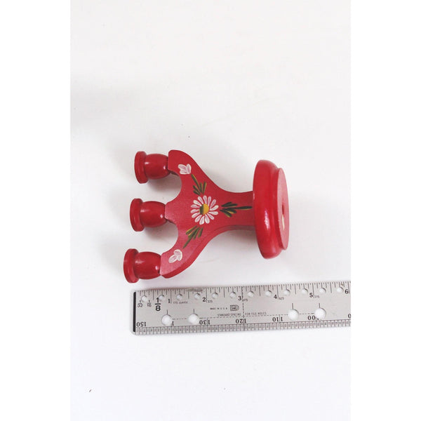 Vintage Swedish Mini Candleabra - Hand-Painted Red Wooden Candle Holder - Scandinavian Folk Art, Floral