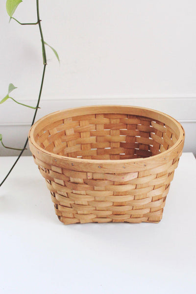 Woven Wooden Basket For Storage Or Decoration - Vintage Farmhouse Style - 12" Diameter X 7" Height