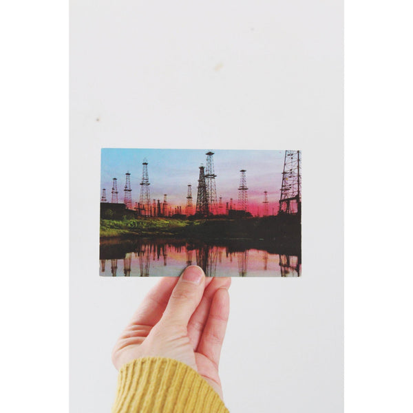 Vintage California Oil Wells Postcard At Sunset - Ephemera Hubert A. Lowman Western Publishing Co.