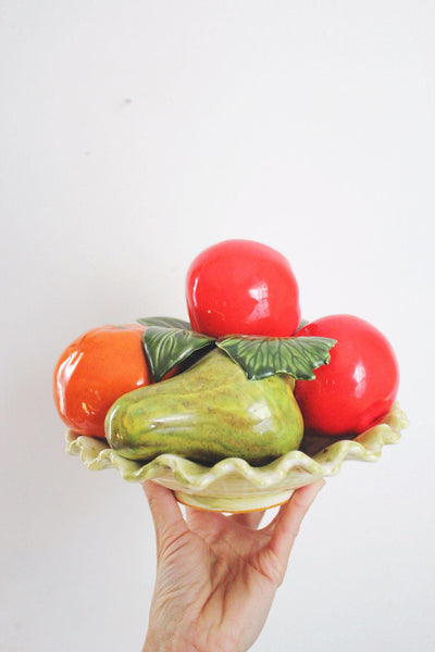 Vintage Majolica Trompe L'oeil Ceramic Fruit Bowl Itallian Hand-Painted Pottery