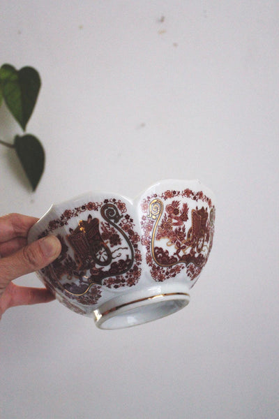 Vintage Japanese Porcelain Bowl Scalloped Edge Gold Floral Transferware