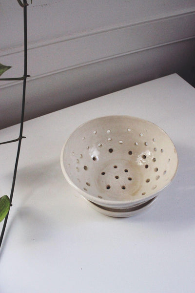Studio Pottery Stoneware Ceramic Berry Bowl Saucer Set Colander Tray Handmade
