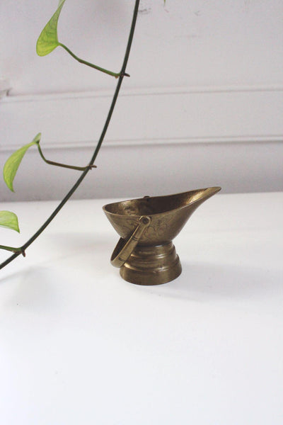 Vintage Small Mini Brass Coal Scuttle Trinket Dish Planter Engraved Ornate