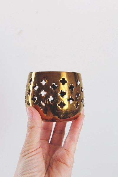 Vintage Brass Candle Votive Tea Light Candle Holders - Mid Century Modern, Pierced Brass