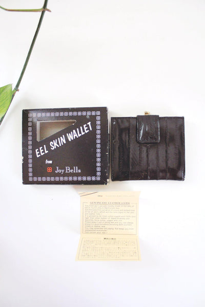 Vintgage Joy Bells Eel Skin Wallet Original Box New Old Stock Leather Korea NOS Black