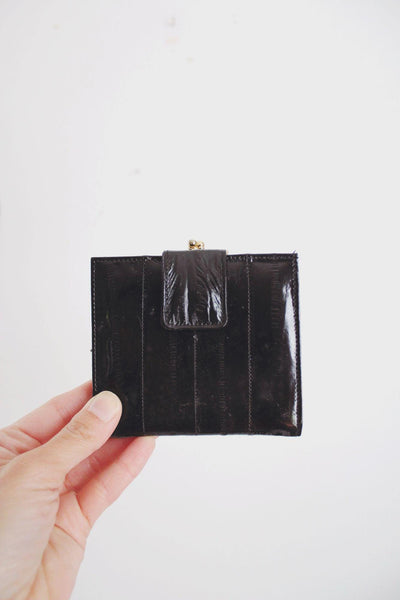 Vintgage Joy Bells Eel Skin Wallet Original Box New Old Stock Leather Korea NOS Black