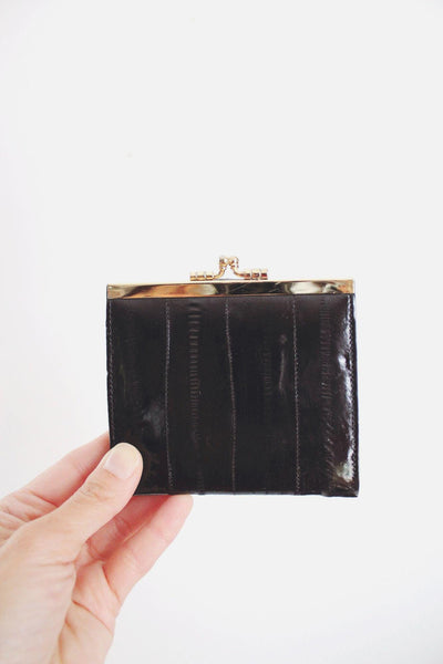 Vintgage Joy Bells Eel Skin Wallet Original Box New Old Stock Leather Korea NOS Black
