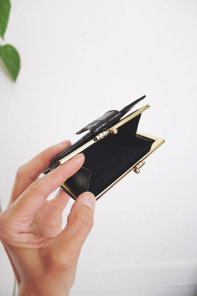 Vintgage Joy Bells Eel Skin Wallet Original Box New Old Stock Leather Korea NOS Black