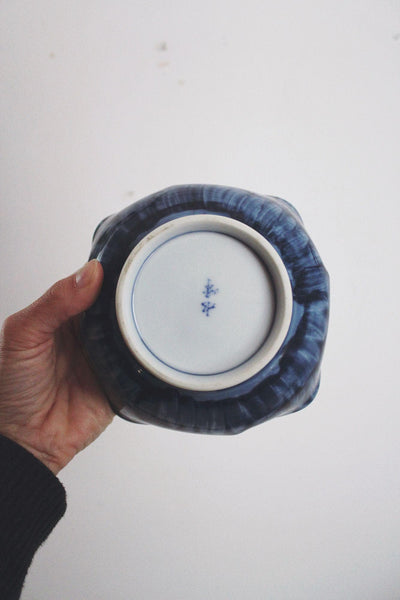 Vintage Hand-Painted Blue White Ceramic Bowl Floral Square Fitz Floyd Japan