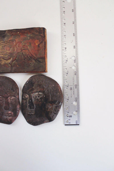Vintage Sculptural Figural Wall Hanging Art Plaques Studio Pottery Ancient Rustic