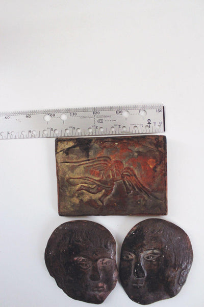 Vintage Sculptural Figural Wall Hanging Art Plaques Studio Pottery Ancient Rustic