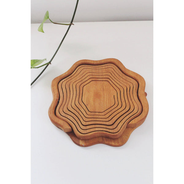 Vintage Scalloped Wooden Collapsible With - Fruit Bowl, Home Decor