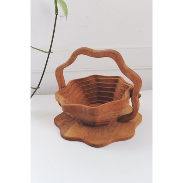 Vintage Scalloped Wooden Collapsible With - Fruit Bowl, Home Decor