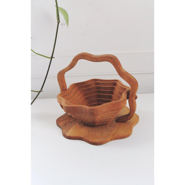 Vintage Scalloped Wooden Collapsible With - Fruit Bowl, Home Decor