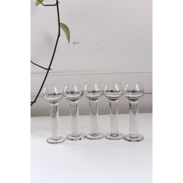 Vintage Linie Aquavit Shot Glasses Tall Stem Norway Scandivian - Set Of 5