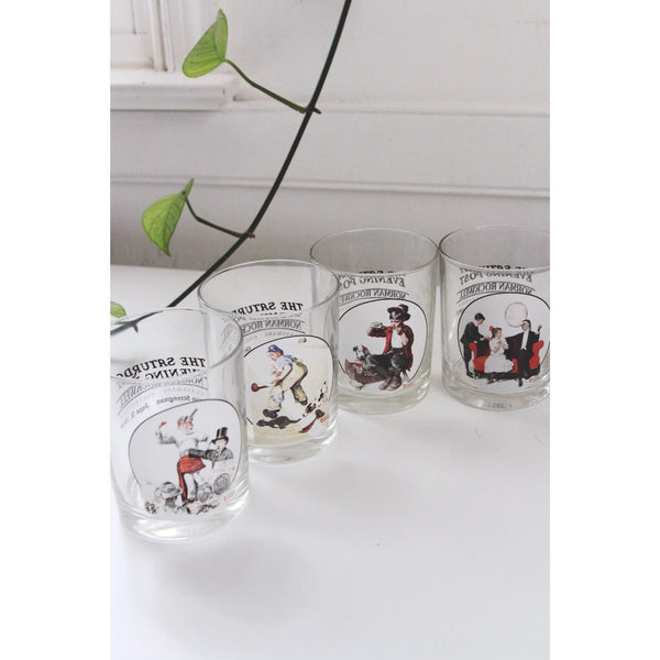 Vintage Saturday Evening Post Norman Rockwell Glasses - 1970s, Set Of 8, Barware