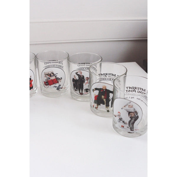 Vintage Saturday Evening Post Norman Rockwell Glasses - 1970s, Set Of 8, Barware