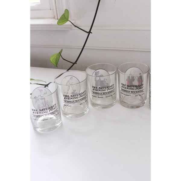 Vintage Saturday Evening Post Norman Rockwell Glasses - 1970s, Set Of 8, Barware