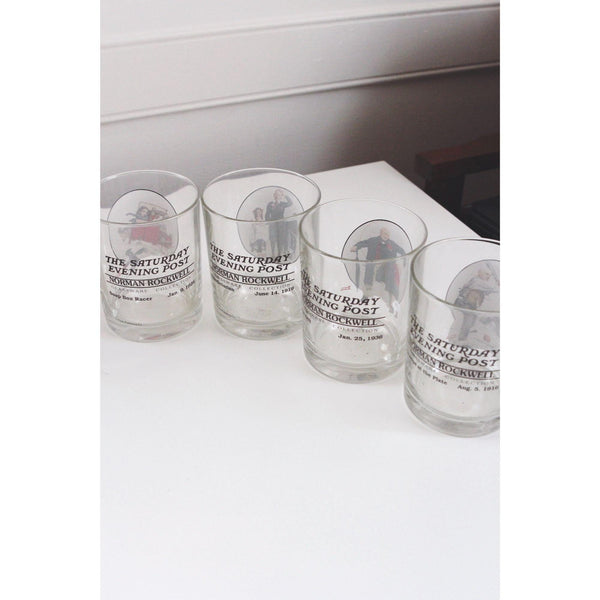 Vintage Saturday Evening Post Norman Rockwell Glasses - 1970s, Set Of 8, Barware