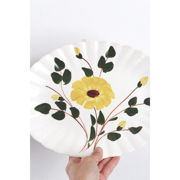 Vintage Hand-Painted Ceramic Oval Platter Yellow Floral Design Scalloped Edge - Blue Ridge Southern Potteries