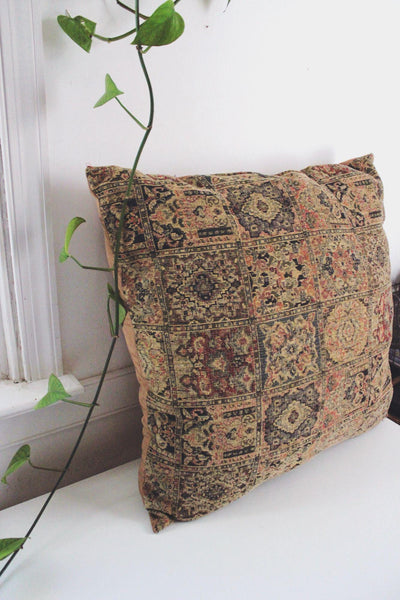 Vintage Tapestry Throw Pillow Large 25" Geometric Boho Patchwork Oriental