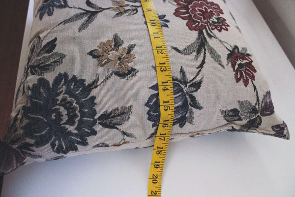Vintage Floral Tapestry Throw Pillow Beige Flowers 18" Square Cottagecore
