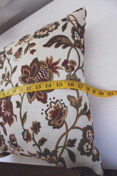 Vintage Floral Tapestry Throw Pillow Beige Flowers 18" Square Cottagecore