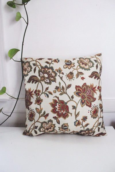 Vintage Floral Tapestry Throw Pillow Beige Flowers 18" Square Cottagecore