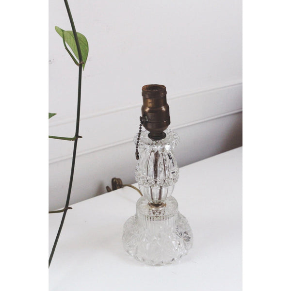 Vintage 60s Glass Table Lamp - Brass Socket & Pull Chain - Budoir, Hollywood Regency