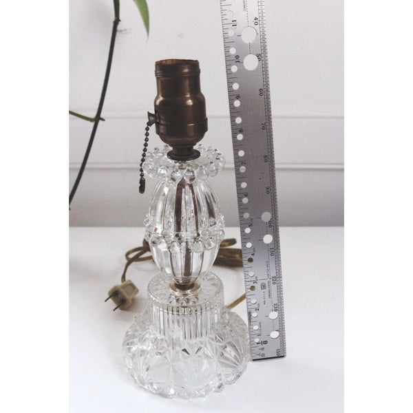 Vintage 60s Glass Table Lamp - Brass Socket & Pull Chain - Budoir, Hollywood Regency