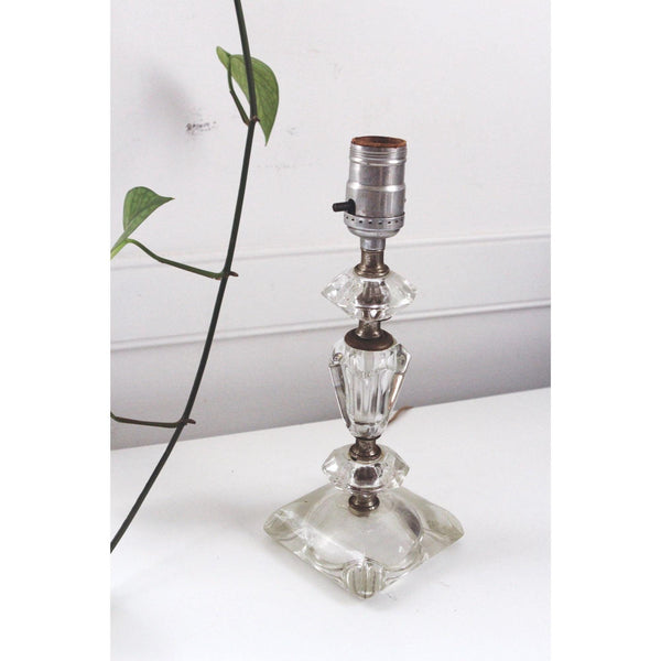 Vintage Faceted Glass Table Lamp - Mid Century Modern, Geometric Art Deco Style